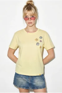 Bianco Lucci Women's 100% Cotton Handcrafted Floral Embroidery Detailed Premium Design T-Shirt 1005 - Image 3