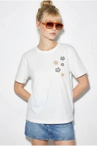 Bianco Lucci Women's 100% Cotton Handcrafted Floral Embroidery Detailed Premium Design T-Shirt 1005 - Image 2