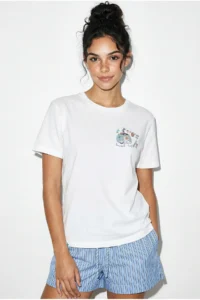 Bianco Lucci Women's 100% Cotton Handcrafted Premium Design T-Shirt with Minimal Embroidery Detail 1003
