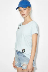 Bianco Lucci Women's 100% Cotton Handcrafted Embroidery Detailed Premium Design T-Shirt 1006 - Image 3