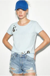 Bianco Lucci Women's 100% Cotton Handcrafted Embroidery Detailed Premium Design T-Shirt 1006 - Image 4