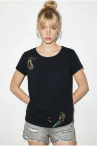 Bianco Lucci Women's 100% Cotton Handcrafted Embroidery Detailed Premium Design T-Shirt 1006 - Image 3
