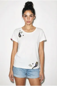 Bianco Lucci Women's 100% Cotton Handcrafted Embroidery Detailed Premium Design T-Shirt 1006 - Image 4