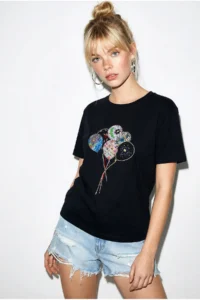Bianco Lucci Women's 100% Cotton Handcrafted Balloon Embroidery Detailed Premium Design T-Shirt 1007 - Image 2