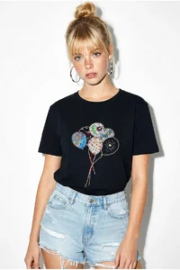 Bianco Lucci Women's 100% Cotton Handcrafted Balloon Embroidery Detailed Premium Design T-Shirt 1007 - Image 4