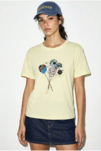Bianco Lucci Women's 100% Cotton Handcrafted Balloon Embroidery Detailed Premium Design T-Shirt 1007 - Image 2