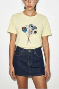 Bianco Lucci Women's 100% Cotton Handcrafted Balloon Embroidery Detailed Premium Design T-Shirt 1007 - Image 3