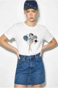 Bianco Lucci Women's 100% Cotton Handcrafted Balloon Embroidery Detailed Premium Design T-Shirt 1007 - Image 4