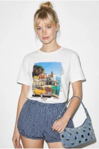 Bianco Lucci Women's 100% Cotton Italy Themed Printed Premium Design T-Shirt 1008
