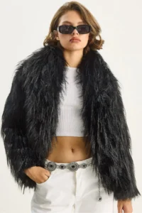 Bianco Lucci Women's Shawl Collar Lined Premium Fur Jacket 2779