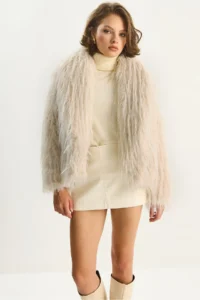 Bianco Lucci Women's Shawl Collar Lined Premium Fur Jacket 2779