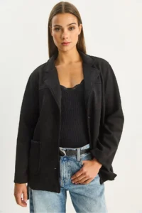 Bianco Lucci Women Pocket Detail Belted Suede Jacket - Image 4