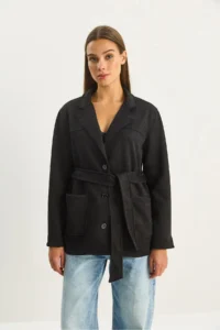 Bianco Lucci Women Pocket Detail Belted Suede Jacket - Image 5