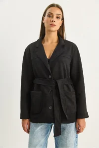 Bianco Lucci Women Pocket Detail Belted Suede Jacket - Image 6