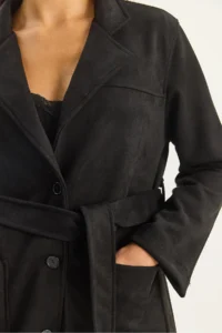 Bianco Lucci Women Pocket Detail Belted Suede Jacket - Image 7