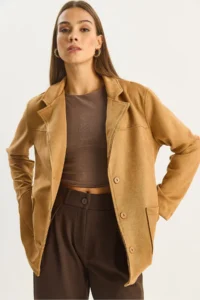 Bianco Lucci Women Pocket Detail Belted Suede Jacket