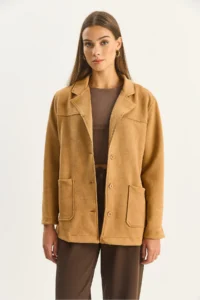 Bianco Lucci Women Pocket Detail Belted Suede Jacket - Image 2