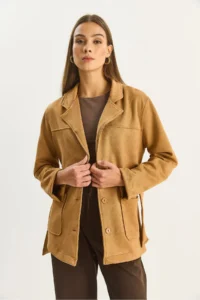 Bianco Lucci Women Pocket Detail Belted Suede Jacket - Image 3