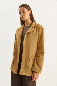 Bianco Lucci Women Pocket Detail Belted Suede Jacket - Image 4