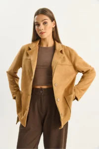 Bianco Lucci Women Pocket Detail Belted Suede Jacket - Image 5