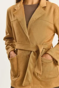 Bianco Lucci Women Pocket Detail Belted Suede Jacket - Image 7