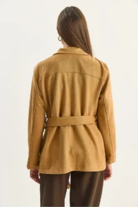 Bianco Lucci Women Pocket Detail Belted Suede Jacket - Image 8