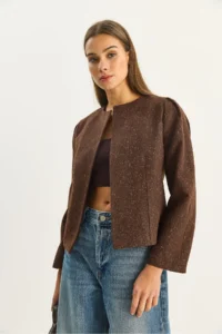 Bianco Lucci Women's O Neck Open Front Self-Textured Lined Jacket 0488 - Image 4