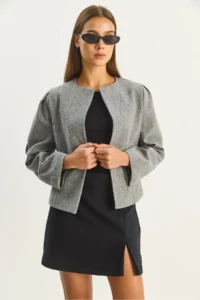 Bianco Lucci Women's O Neck Open Front Self-Textured Lined Jacket 0488 - Image 3