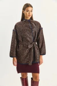 Bianco Lucci Women's Ethnic Patterned Belted Oversize Kimono 4159 - Image 2