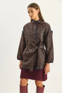 Bianco Lucci Women's Ethnic Patterned Belted Oversize Kimono 4159 - Image 3