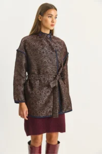 Bianco Lucci Women's Ethnic Patterned Belted Oversize Kimono 4159 - Image 4