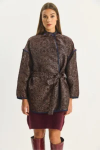 Bianco Lucci Women's Ethnic Patterned Belted Oversize Kimono 4159 - Image 5