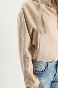 Bianco Lucci Women's Hooded Zippered Pocket Detailed Lined Suede Bomber Jacket 6912 - Image 5