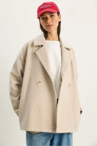 Bianco Lucci Women's Double Breasted Collar Pocket Detailed Stash Blazer Jacket