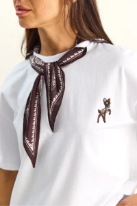Bianco Lucci Women's Gazelle Embroidered Basic Casual T-Shirt with Scarf 7517 - Image 5