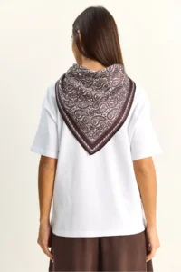 Bianco Lucci Women's Gazelle Embroidered Basic Casual T-Shirt with Scarf 7517 - Image 7