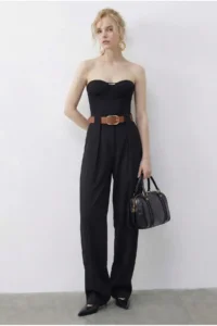 Bianco Lucci Women's Pocket Detailed Belted High Waist Premium Palazzo Trousers 5054 - Image 2
