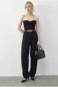 Bianco Lucci Women's Pocket Detailed Belted High Waist Premium Palazzo Trousers 5054 - Image 4