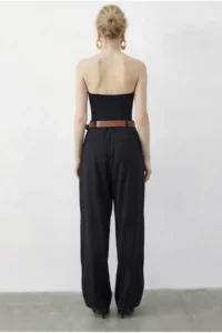 Bianco Lucci Women's Pocket Detailed Belted High Waist Premium Palazzo Trousers 5054 - Image 5