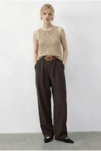 Bianco Lucci Women's Pocket Detailed Belted High Waist Premium Palazzo Trousers 5054 - Image 3