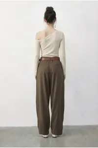 Bianco Lucci Women's Pocket Detailed Belted High Waist Premium Palazzo Trousers 5054 - Image 5