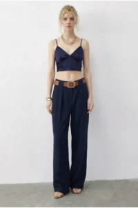 Bianco Lucci Women's Pocket Detailed Belted High Waist Premium Palazzo Trousers 5054 - Image 2