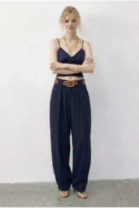Bianco Lucci Women's Pocket Detailed Belted High Waist Premium Palazzo Trousers 5054 - Image 4