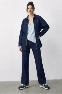 Bianco Lucci Women's Zippered Waist Tie Pocket Detailed Denim Bottom-Top Set 60597 - Image 3