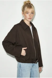 Bianco Lucci Women's Oversize Belt Detailed Zippered Lined Bomber Jacket 2911 - Image 3
