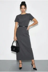 Bianco Lucci Women's Belted Crew Neck Pencil Dress 0573 - Image 2