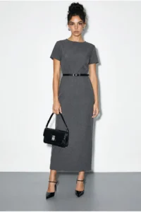 Bianco Lucci Women's Belted Crew Neck Pencil Dress 0573 - Image 3