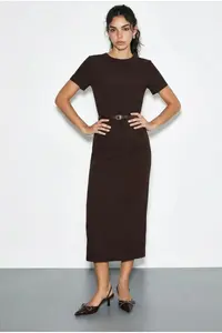 Bianco Lucci Women's Belted Crew Neck Pencil Dress 0573 - Image 2