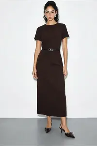 Bianco Lucci Women's Belted Crew Neck Pencil Dress 0573 - Image 3