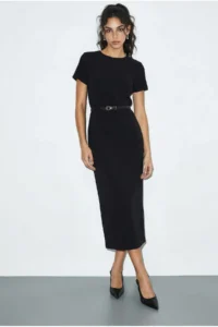 Bianco Lucci Women's Belted Crew Neck Pencil Dress 0573